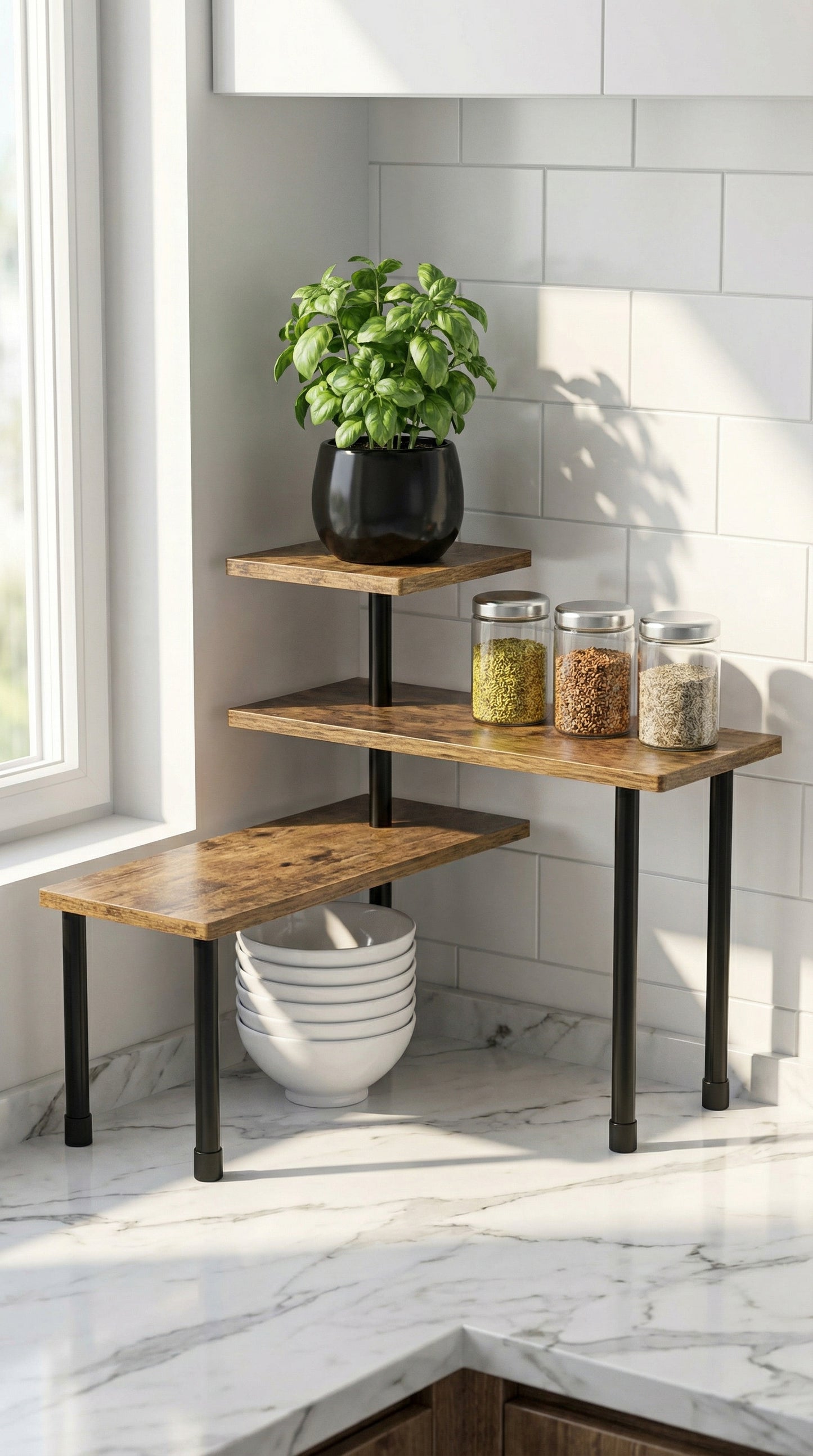 JayRex 3-Tier Corner Shelf Organizer – Kitchen & Bathroom Countertop Storage Rack