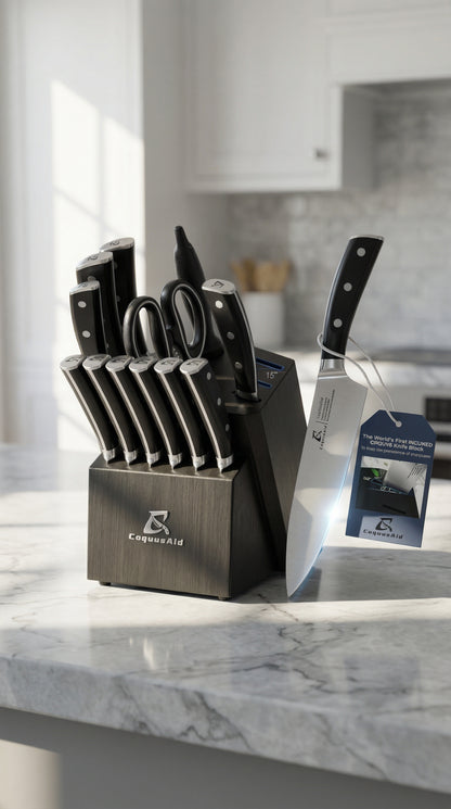 Knife Set, Kitchen Knife Block Sets with Sharpener