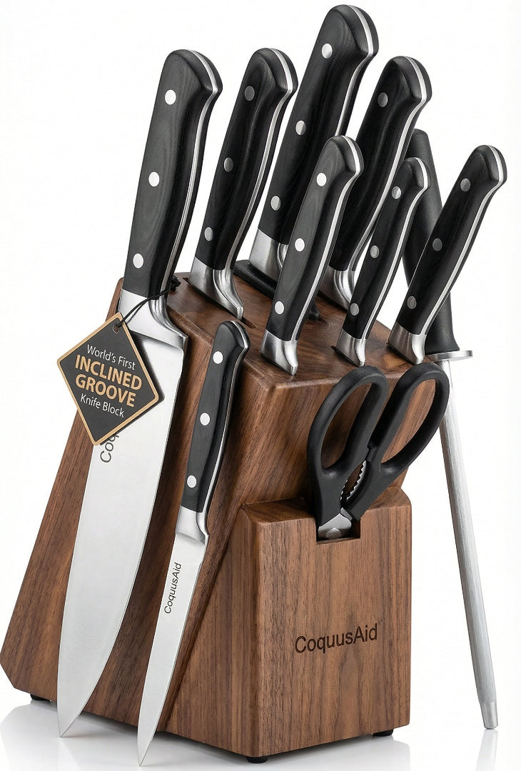 Knife Set, Kitchen Knife Block Sets with Sharpener